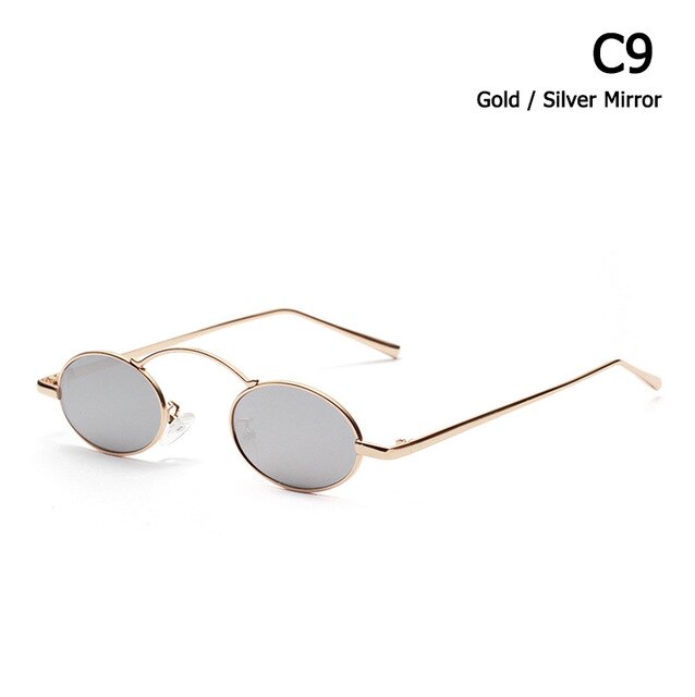 Vintage Style Slim Metal Oval Frame Sunglasses