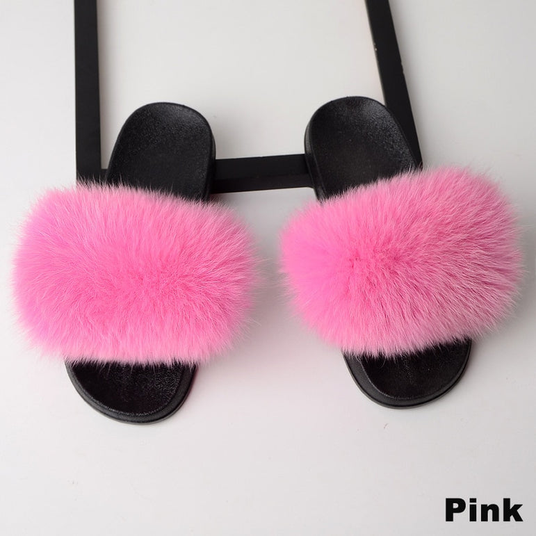 Luxury Real Fox Furry Fur Slippers