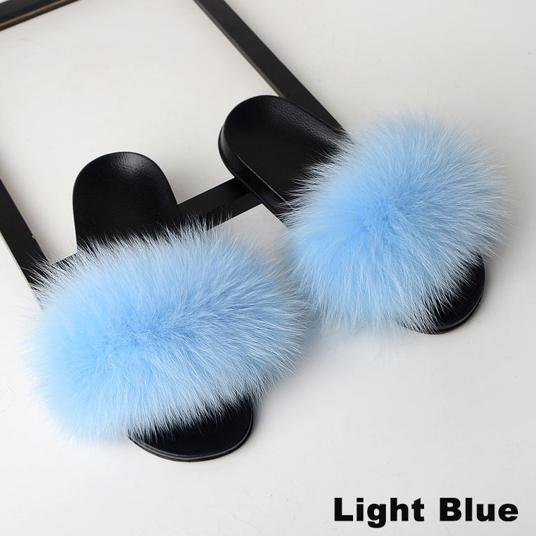 Luxury Real Fox Furry Fur Slippers