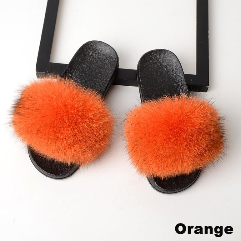 Luxury Real Fox Furry Fur Slippers