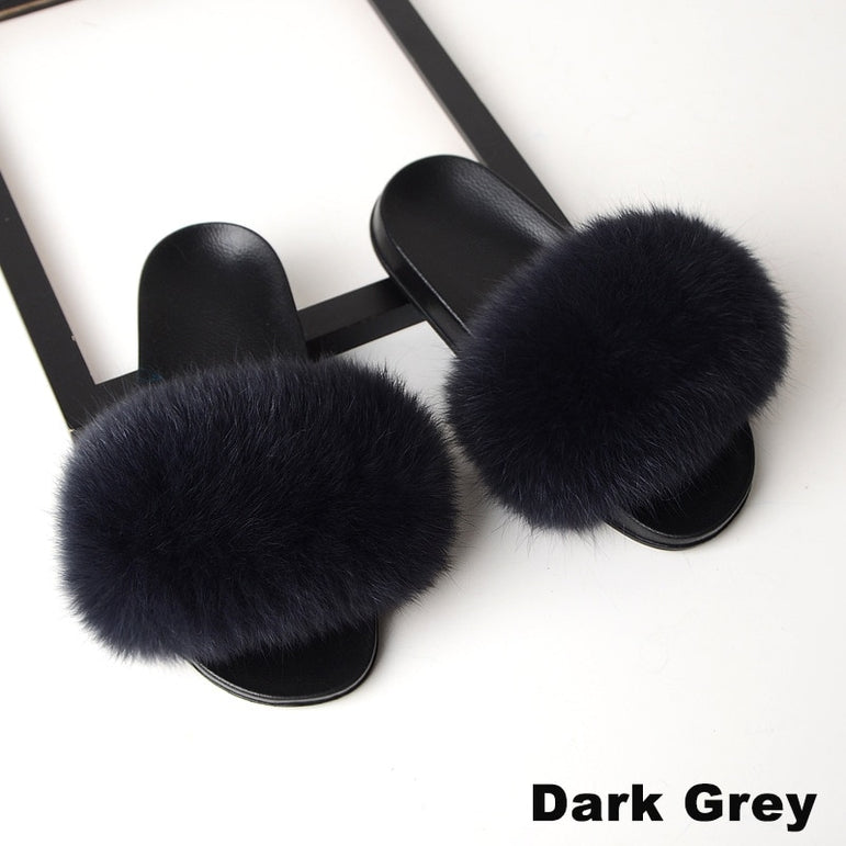 Luxury Real Fox Furry Fur Slippers