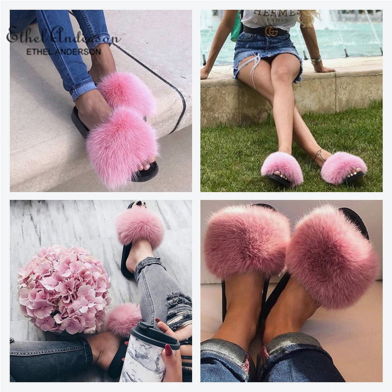 Casual Vogue Fox Fur Slippers