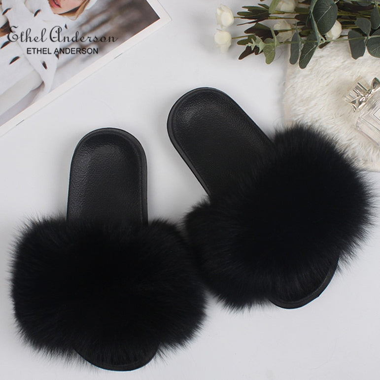 Casual Vogue Fox Fur Slippers