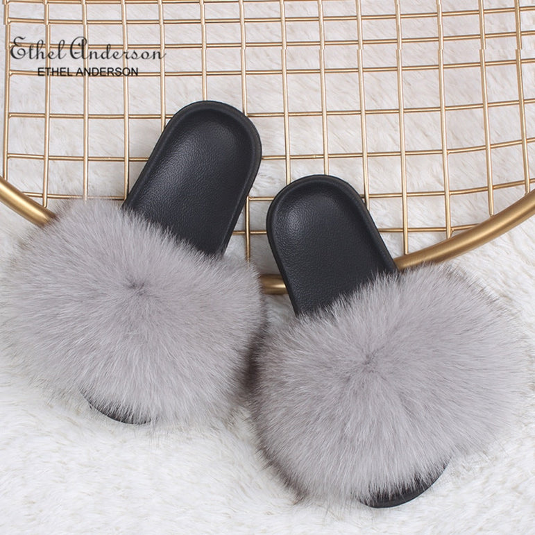 Casual Vogue Fox Fur Slippers