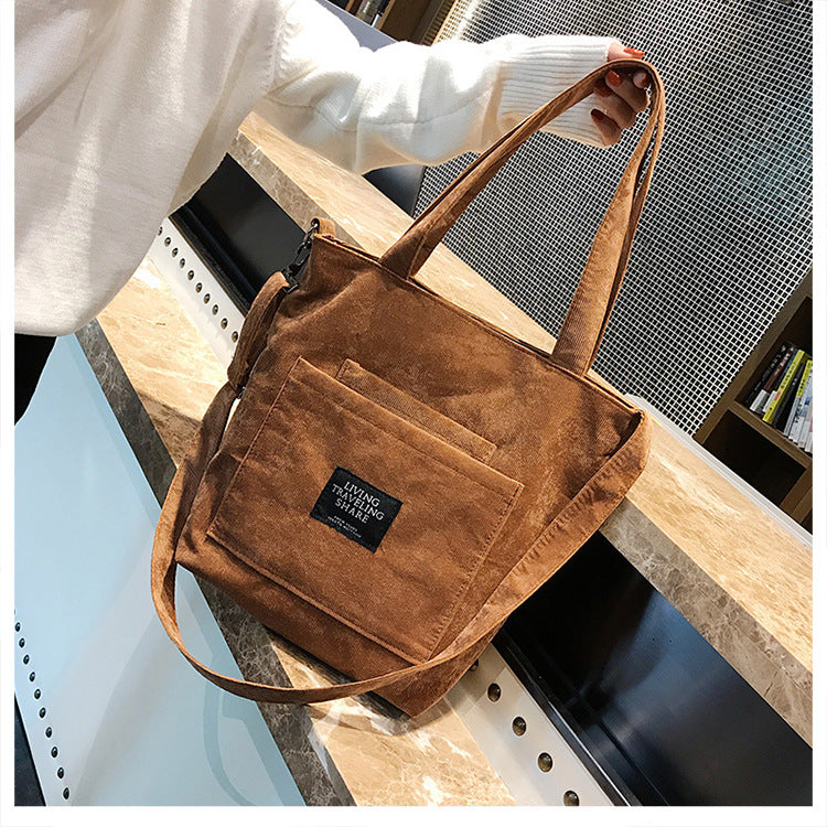 Luxury Corduroy Zipper Shoulder Handbags