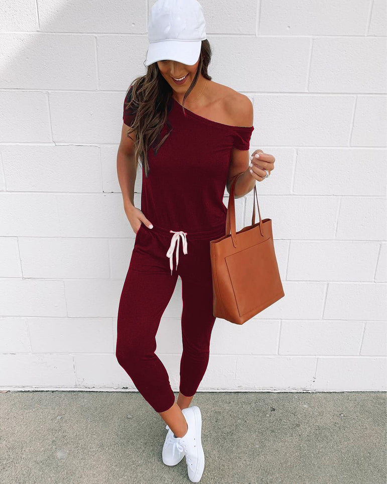 High Waist Off Shoulder Short Sleeve Women Clubwear Jumpsuit