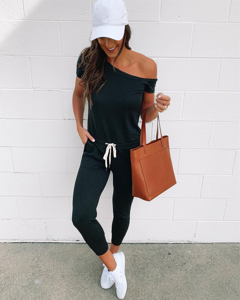 High Waist Off Shoulder Short Sleeve Women Clubwear Jumpsuit