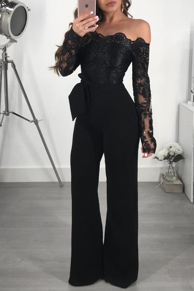 Off Shoulder Appliques Lace Women Jumpsuit