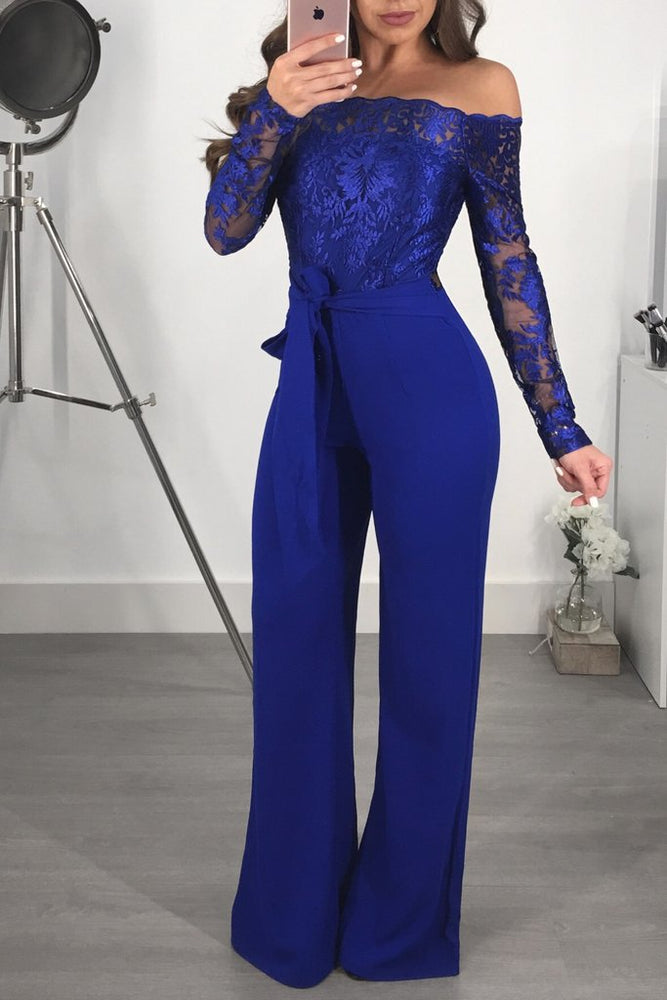 Off Shoulder Appliques Lace Women Jumpsuit