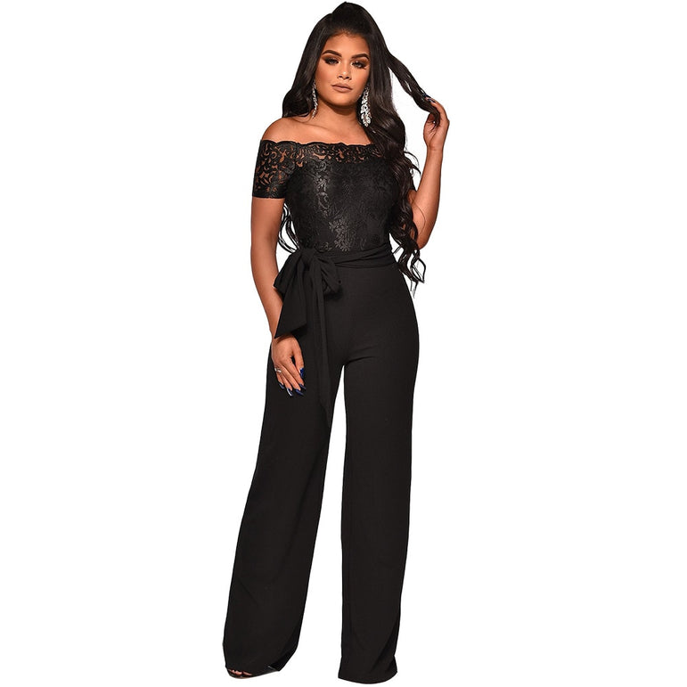 Off Shoulder Appliques Lace Women Jumpsuit