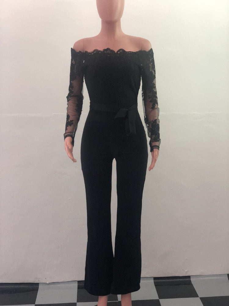 Off Shoulder Appliques Lace Women Jumpsuit