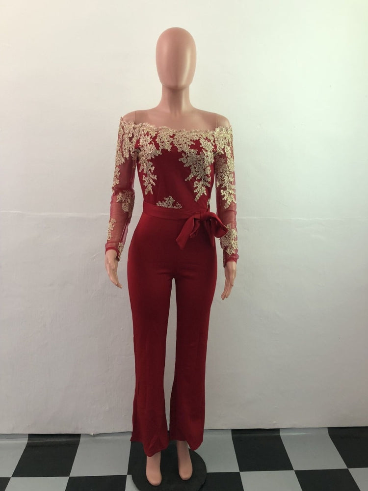 Off Shoulder Appliques Lace Women Jumpsuit