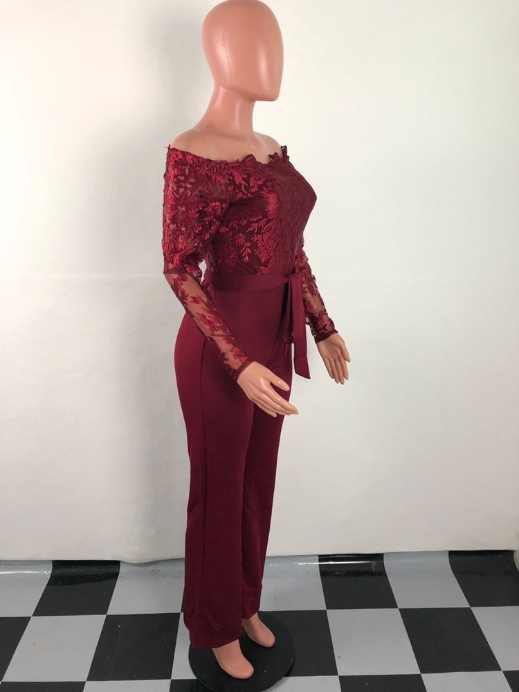 Off Shoulder Appliques Lace Women Jumpsuit