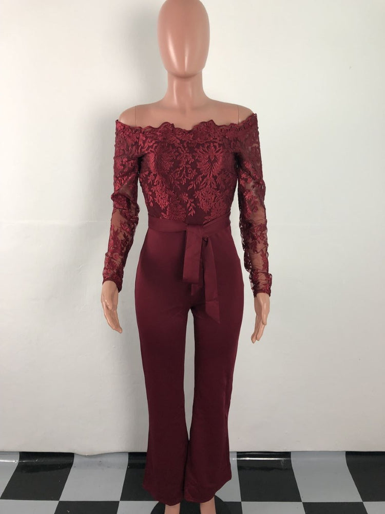 Off Shoulder Appliques Lace Women Jumpsuit