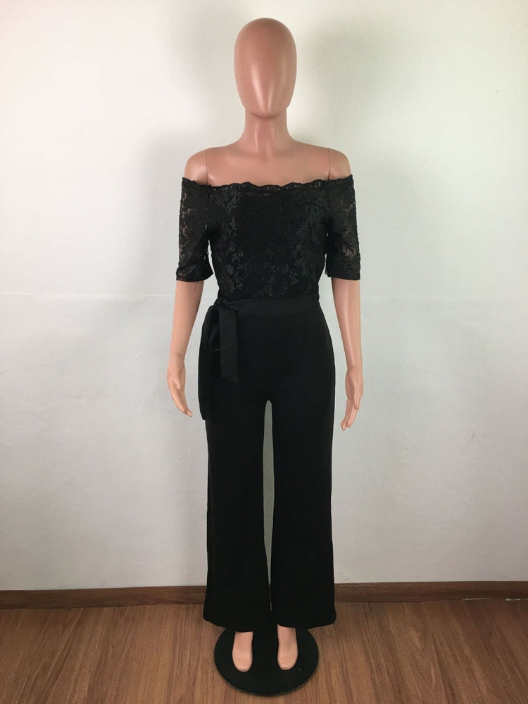 Off Shoulder Appliques Lace Women Jumpsuit