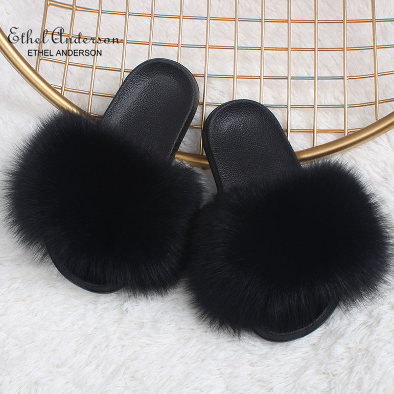 Casual Shoes Real FOX Fur Fluffy Slippers