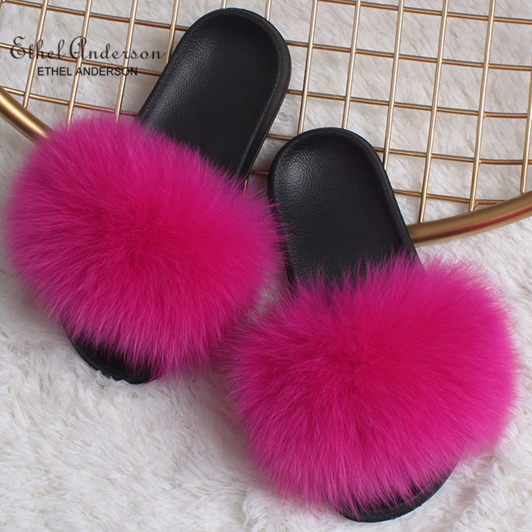 Casual Shoes Real FOX Fur Fluffy Slippers