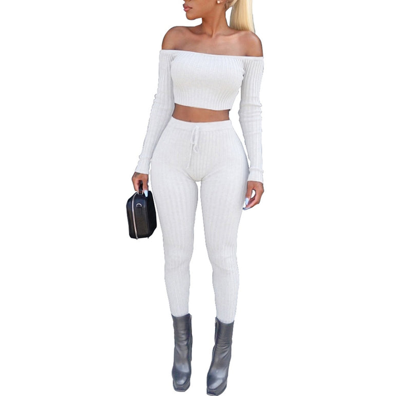 Off Shoulder Women Long Sleeve Bodycon Tracksuit