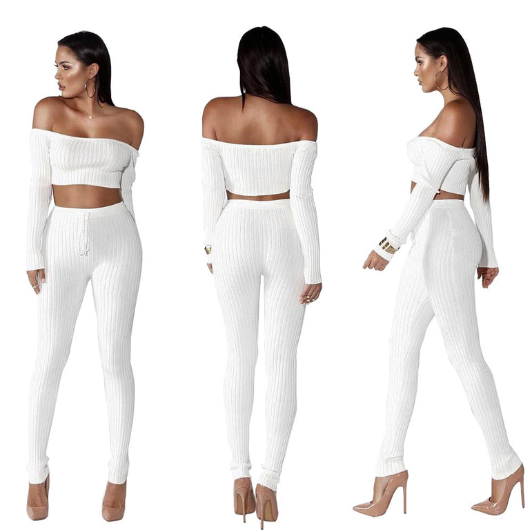 Off Shoulder Women Long Sleeve Bodycon Tracksuit