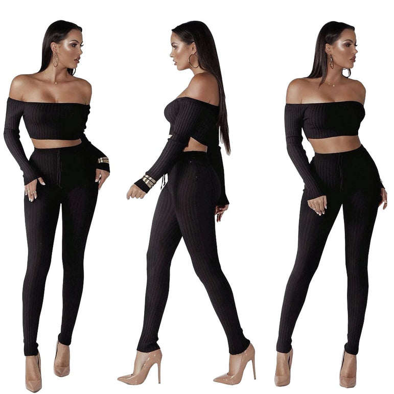 Off Shoulder Women Long Sleeve Bodycon Tracksuit