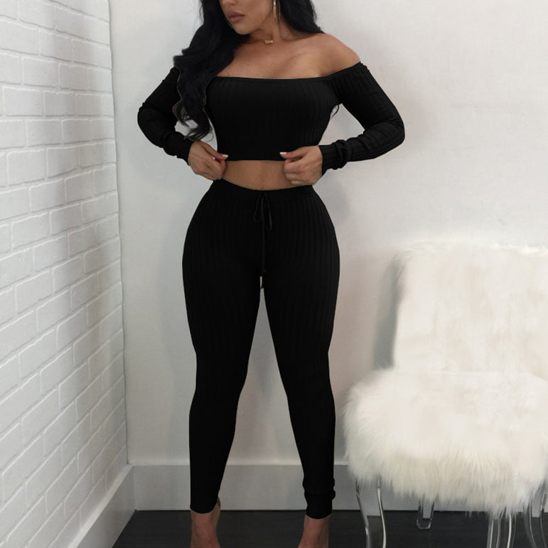 Off Shoulder Women Long Sleeve Bodycon Tracksuit