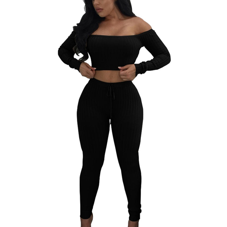 Off Shoulder Women Long Sleeve Bodycon Tracksuit