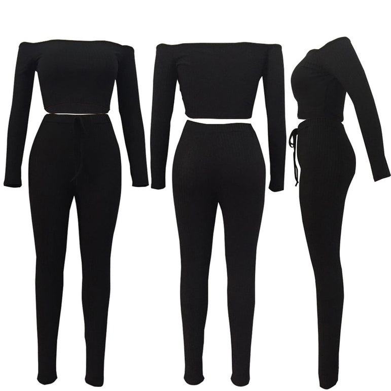 Off Shoulder Women Long Sleeve Bodycon Tracksuit