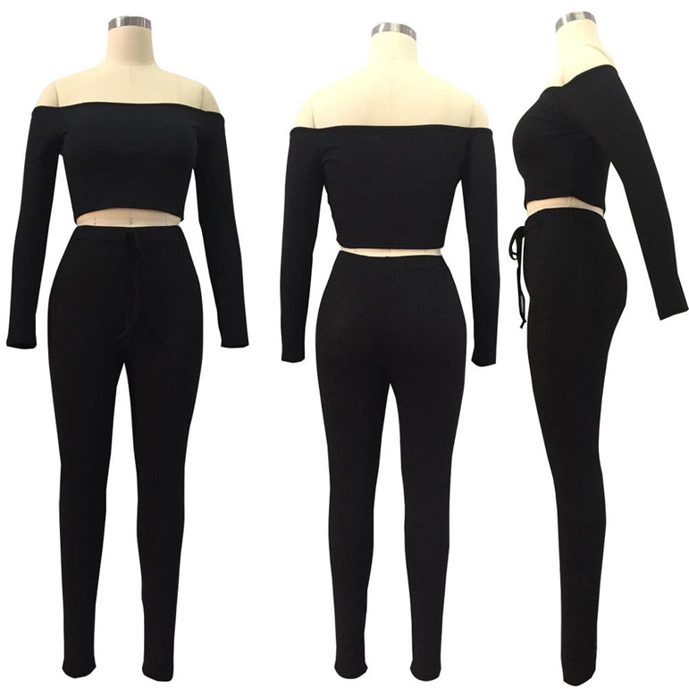 Off Shoulder Women Long Sleeve Bodycon Tracksuit