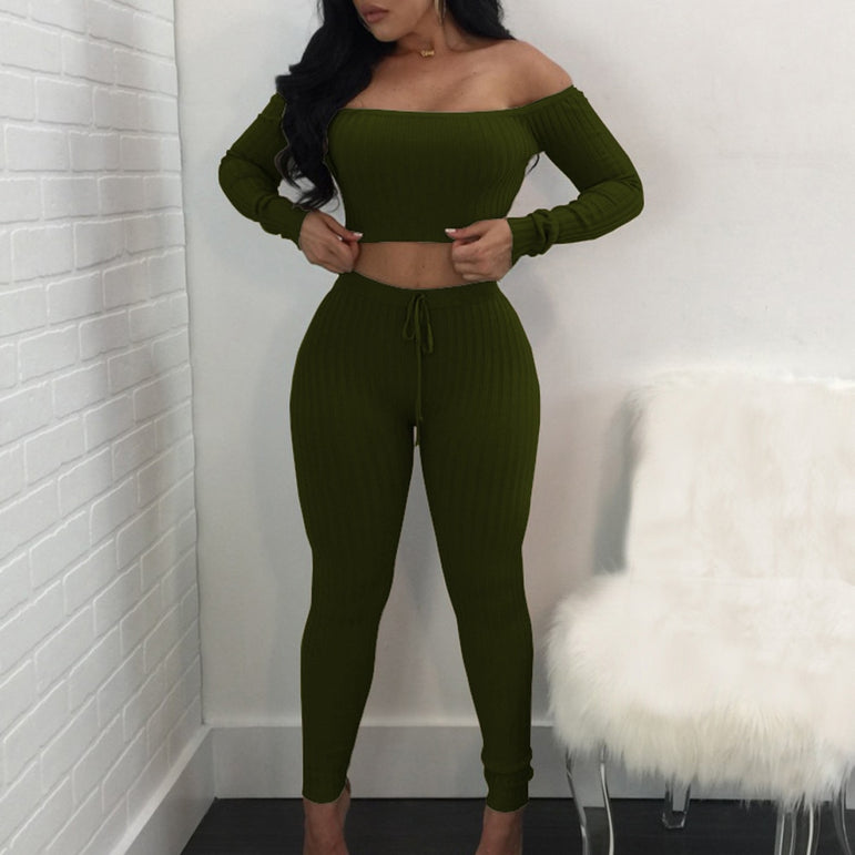 Off Shoulder Women Long Sleeve Bodycon Tracksuit