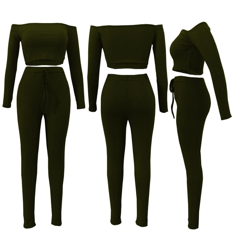 Off Shoulder Women Long Sleeve Bodycon Tracksuit