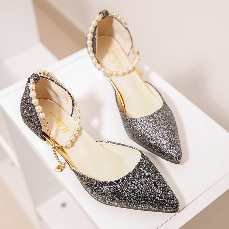 Thin Breathable Pointed toe Pearl High Heels