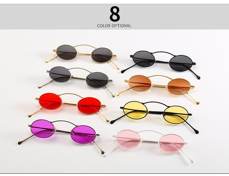 Vintage Style Slim Metal Oval Frame Sunglasses