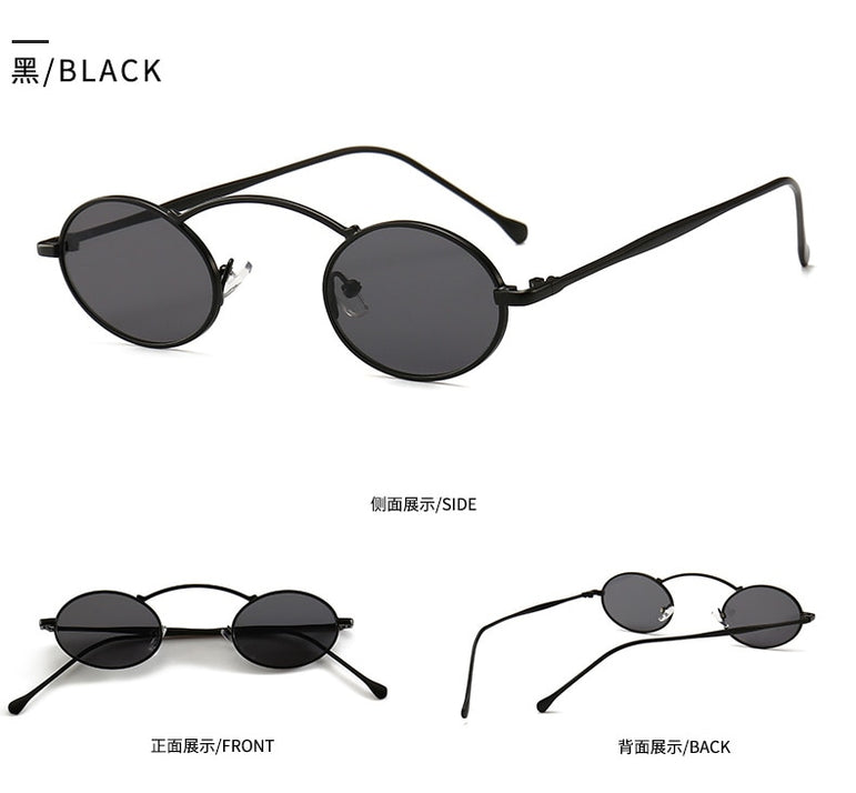 Vintage Style Slim Metal Oval Frame Sunglasses