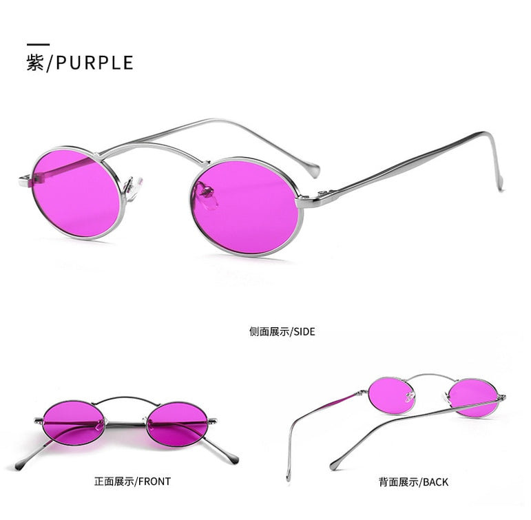 Vintage Style Slim Metal Oval Frame Sunglasses