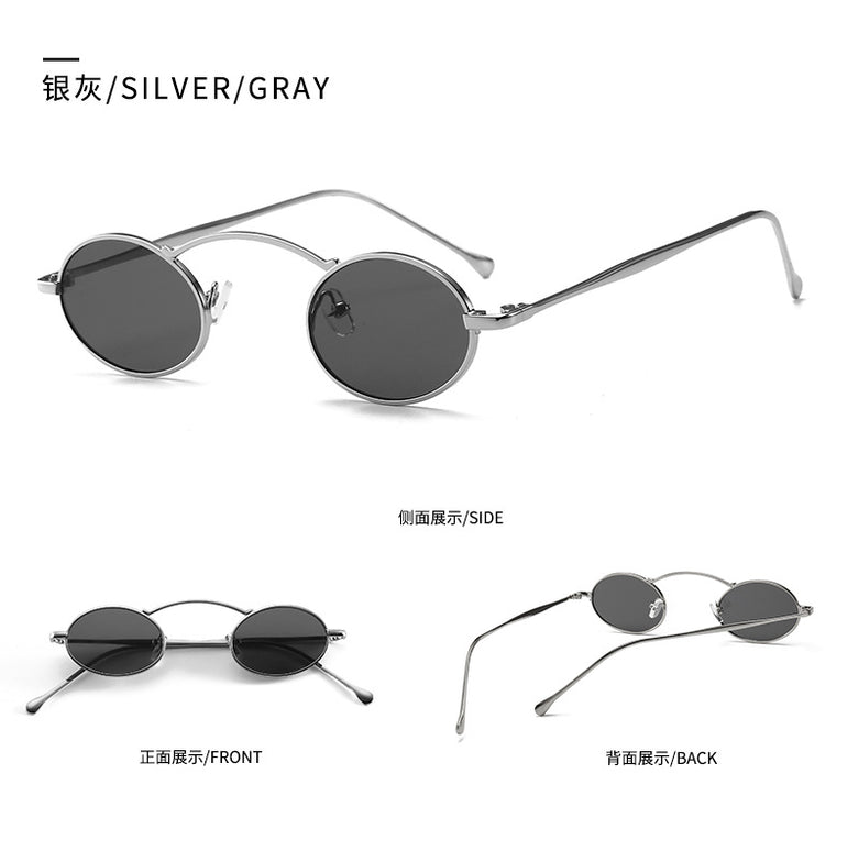 Vintage Style Slim Metal Oval Frame Sunglasses