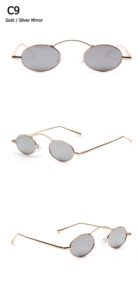 Vintage Style Slim Metal Oval Frame Sunglasses