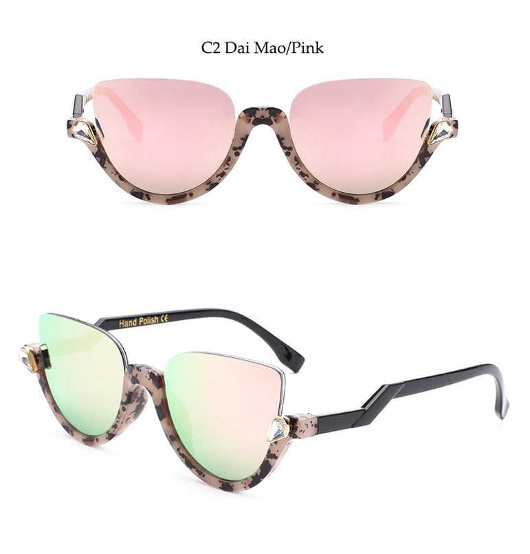 Clear Lens Vintage Half Frame Cat Eye Shades Sunglasses