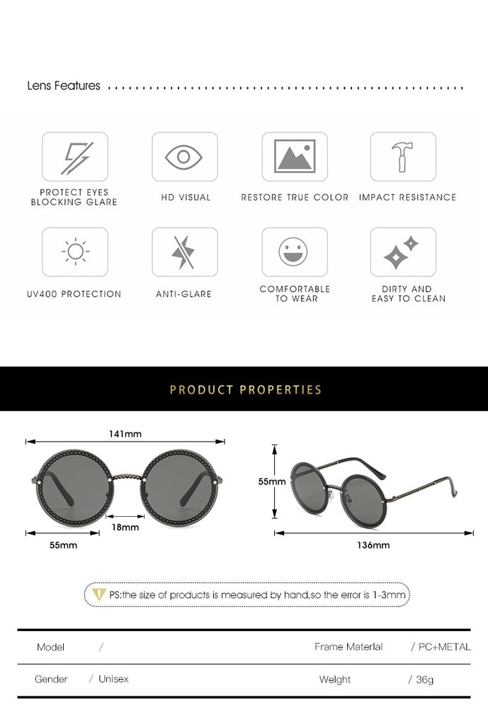 Luxury Rimless Round Sunglasses