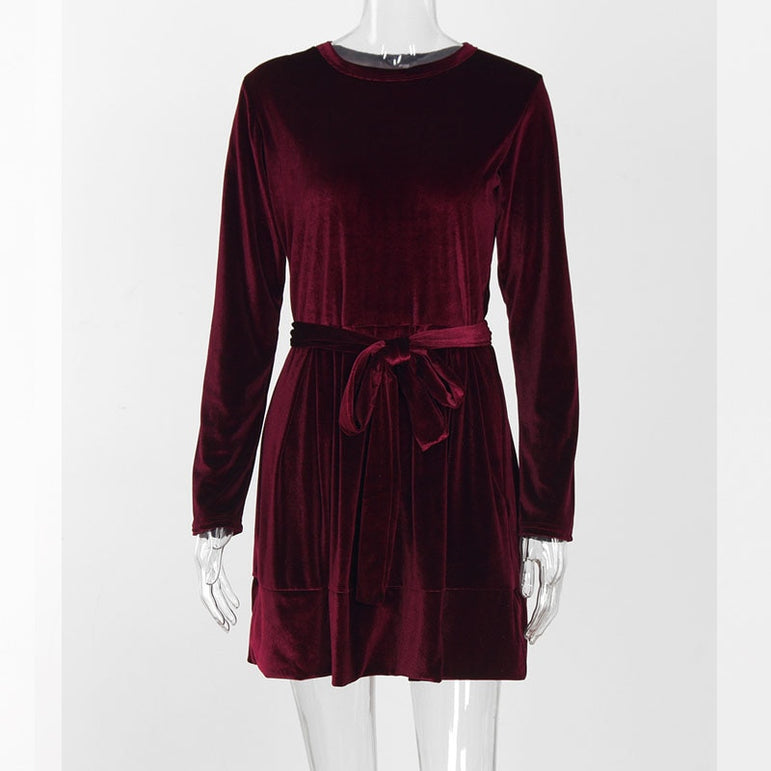 Casual Long Sleeve Velvet Party Dress