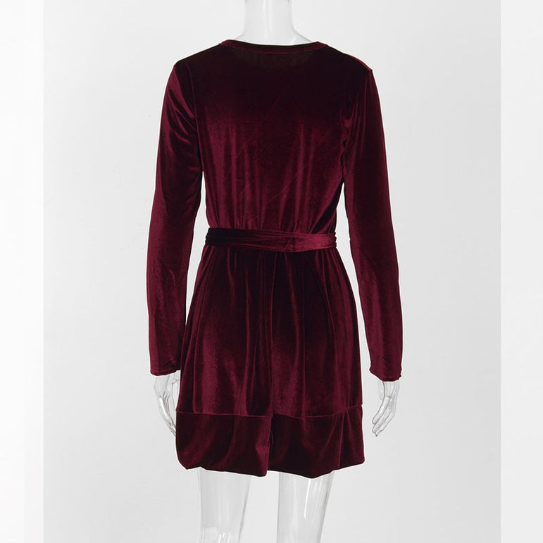 Casual Long Sleeve Velvet Party Dress