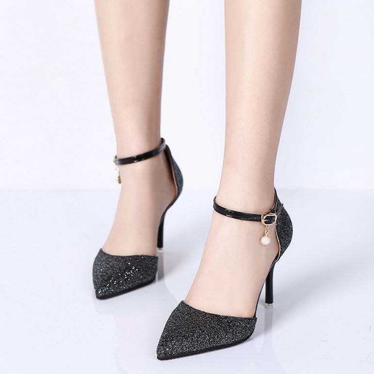 Elegant Glitter Shinning Ankle Strap Wedding pumps