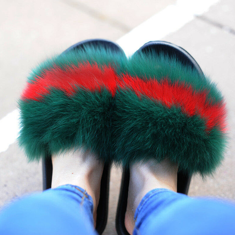 Real Fur Women Fox Fur Slippers