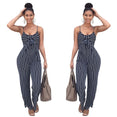 Elegant Striped Sleeveless Backless Bow Rompers Wide Legs Jumpsuits