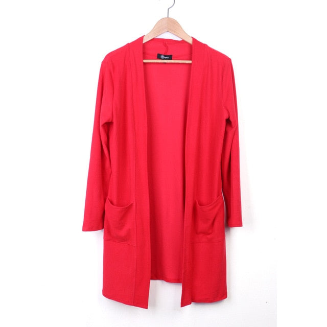 Elegant Pocket Cardigan Women Long Sleeve Jacket