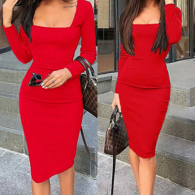 Elegant Office Lady Bodycon Slim Fit Dress