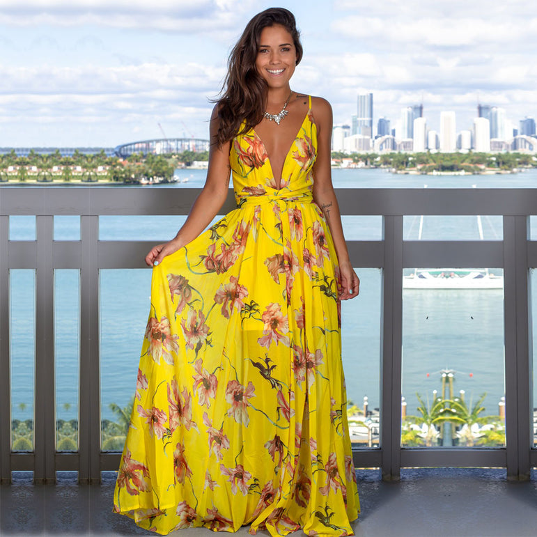 Sleeveless Evening Boho Floral Long Dresses