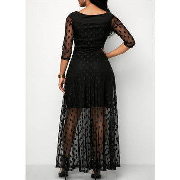 Elegant Lace Women Polka Dot Print Dress