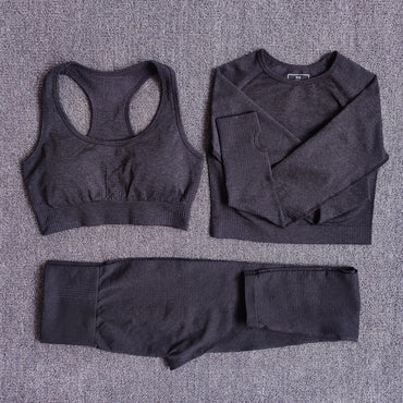 Long Sleeve Crop Top Seamless Yoga Set