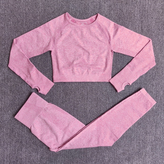 Long Sleeve Crop Top Seamless Yoga Set