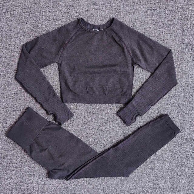 Long Sleeve Crop Top Seamless Yoga Set